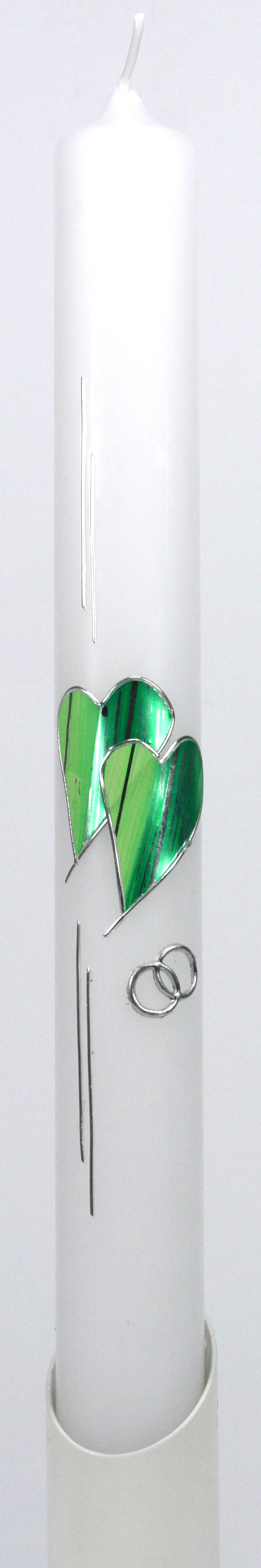Brautkerze - Grüne Herzen & Ringe