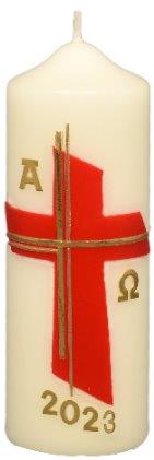 Osterkerze - Asymmetrisches Kreuz & Rot 2024