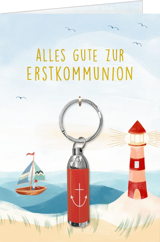 Kommunionkarte - Leuchtturm & rote Taschenlampe