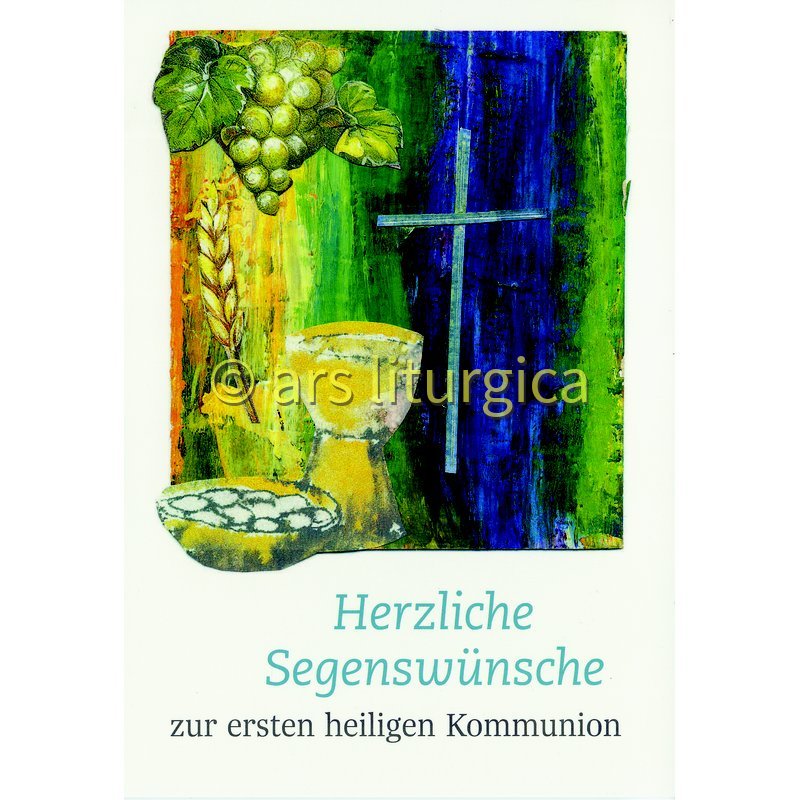 Karte zur Kommunion - Herzliche Segenswünsche und Christliche Symbole