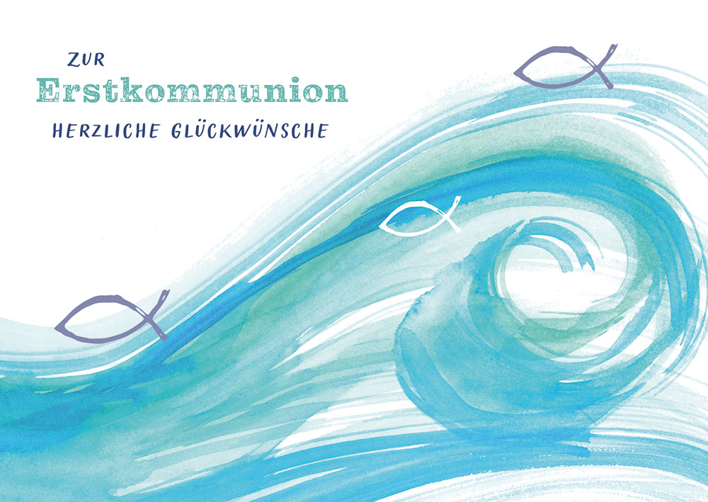 Karte zur Erstkommunion - Welle & Fische