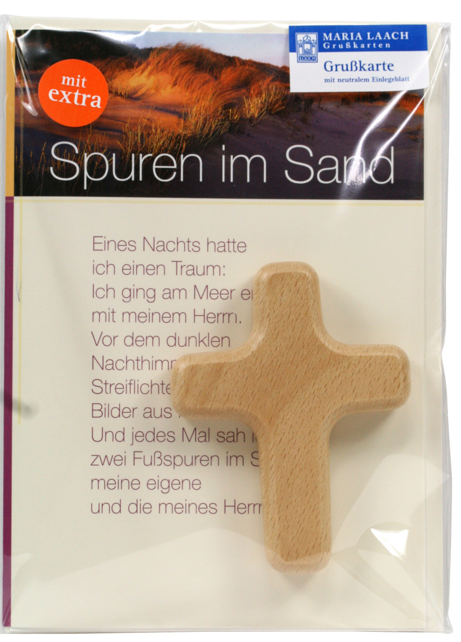 Neutrale Karte - Spuren im Sand & Kreuz