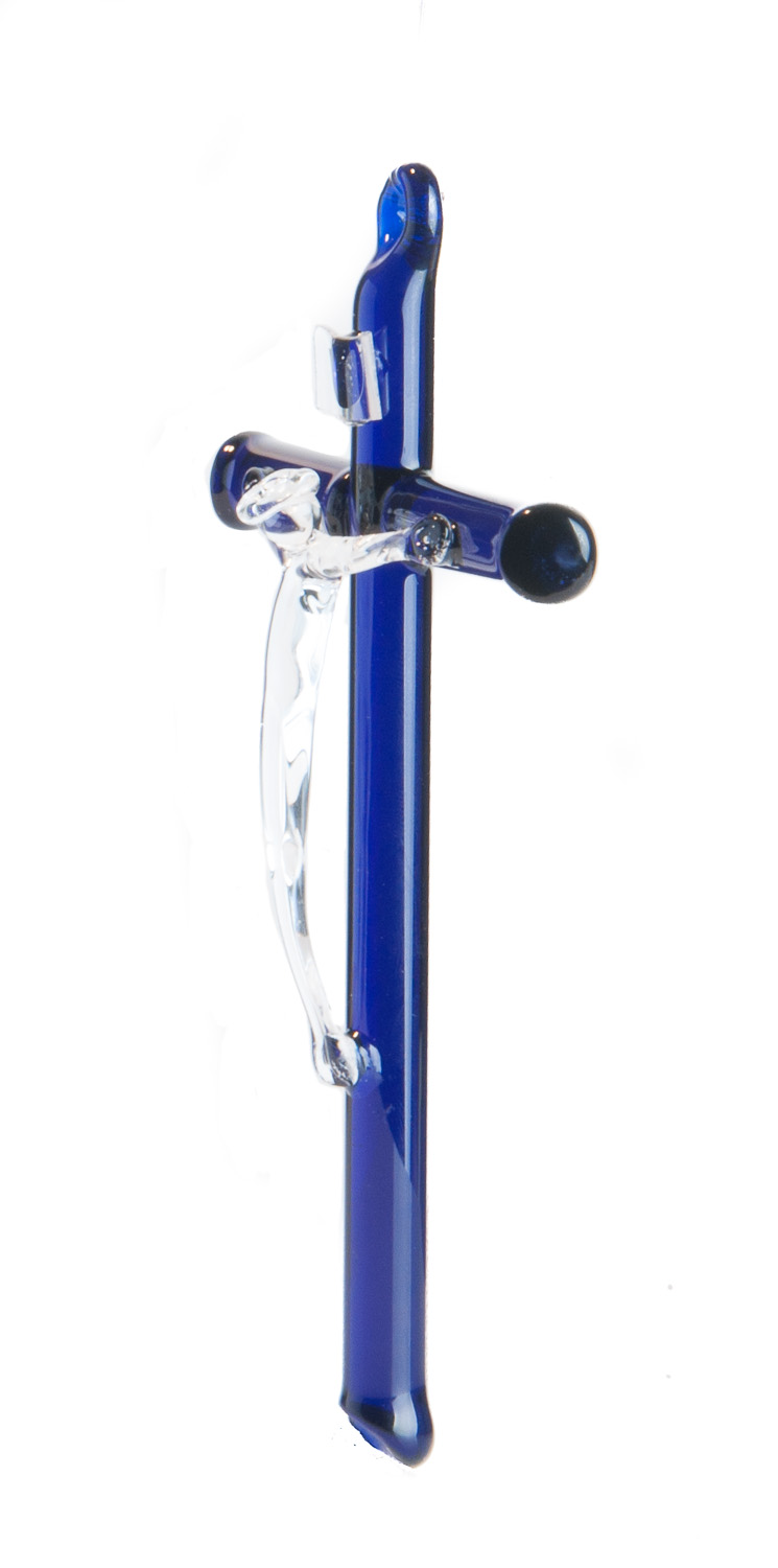 Glaskreuz - Blauer Balken mit mundgeblasenem Korpus