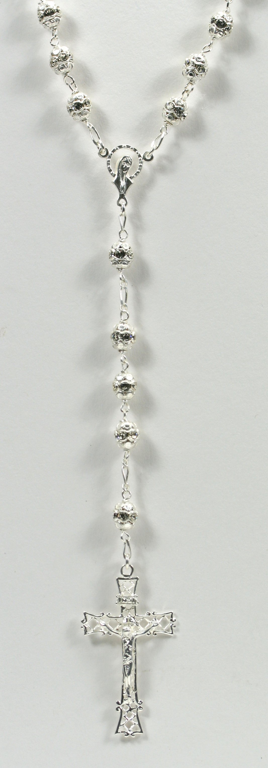 Rosenkranz - Silberne Perle & Kristall-Elemente