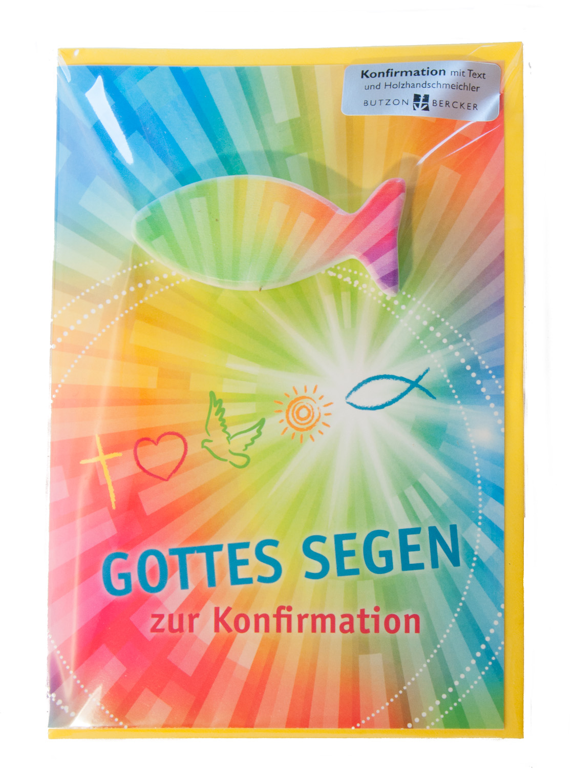 Karte zur Konfirmation - Regenbogen Farben und  Fisch-Handschmeichler