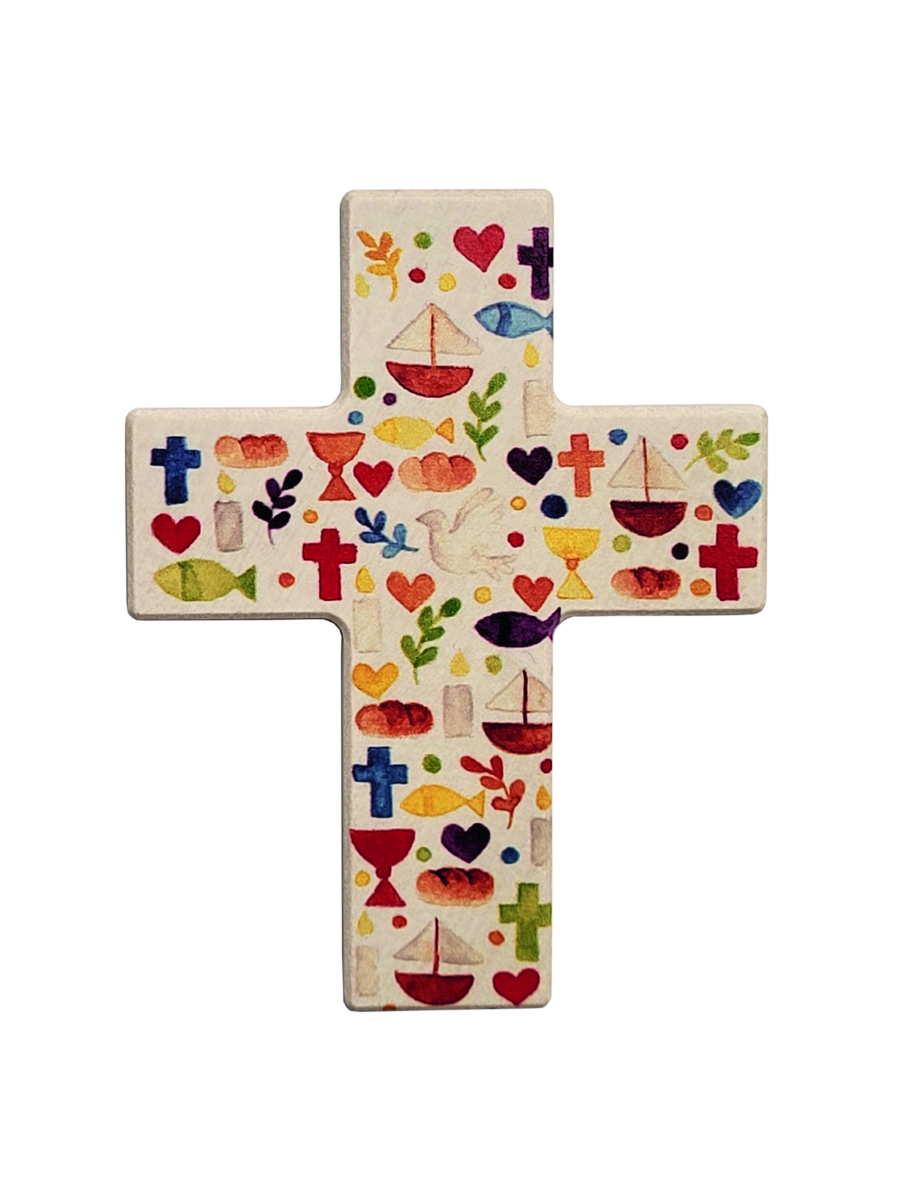 Kommunionkreuz - Christliche Symbole & Farbig Kommunionkreuz - Christliche Symbole & Farbig