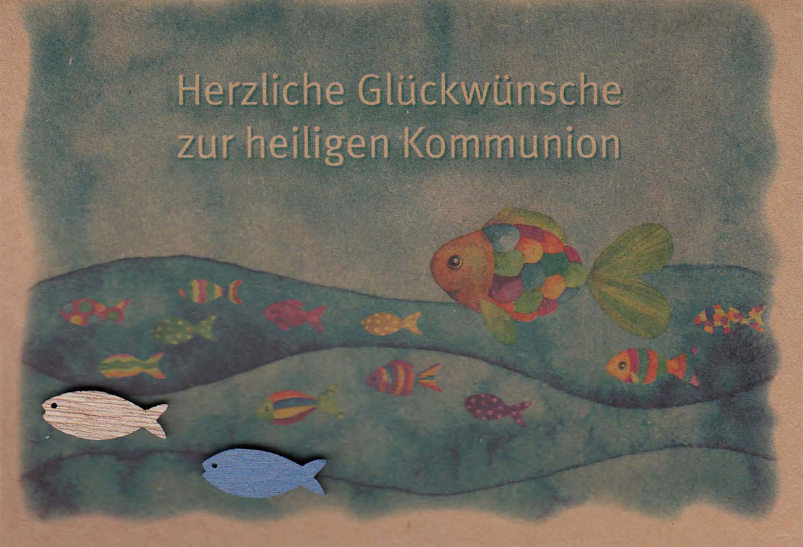 Karte zur Erstkommunion - Regenbogenfische & Holzfische