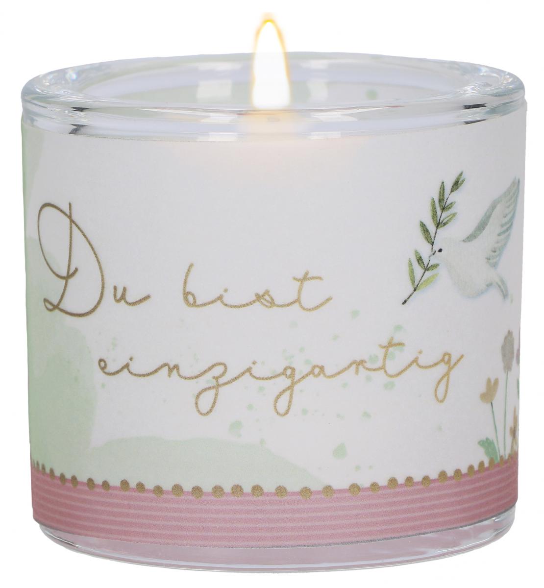 Glaswindlicht zur Erstkommunion - Du bist einzigartig Glaswindlicht zur Erstkommunion - Du bist einzigartig