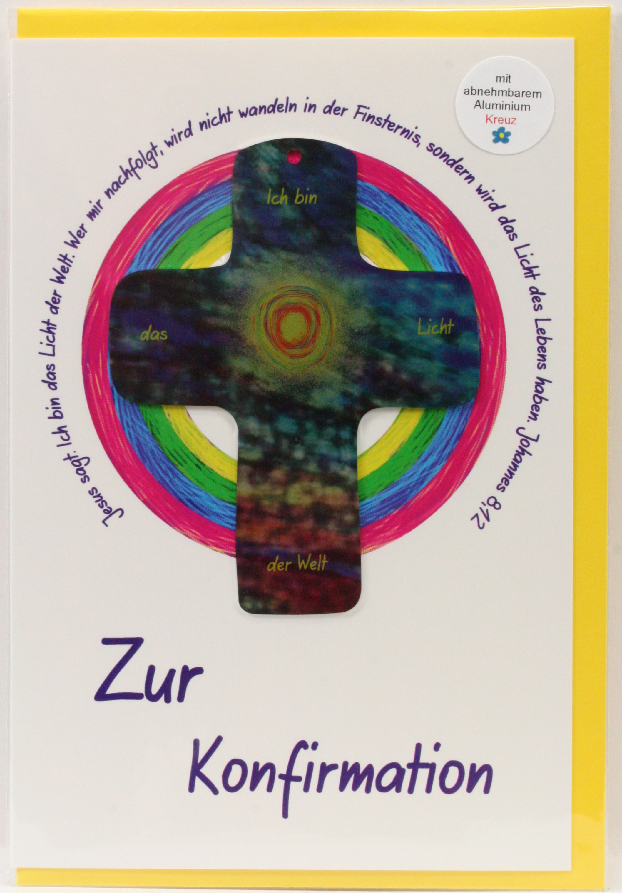 Karte zur Konfirmation - Licht der Welt & Metall-Kreuz Karte zur Konfirmation - Licht der Welt & Metall-Kreuz