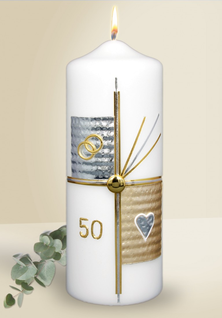 Kerze zum Ehejubiläum - 50 Jahre & Gold/Silber