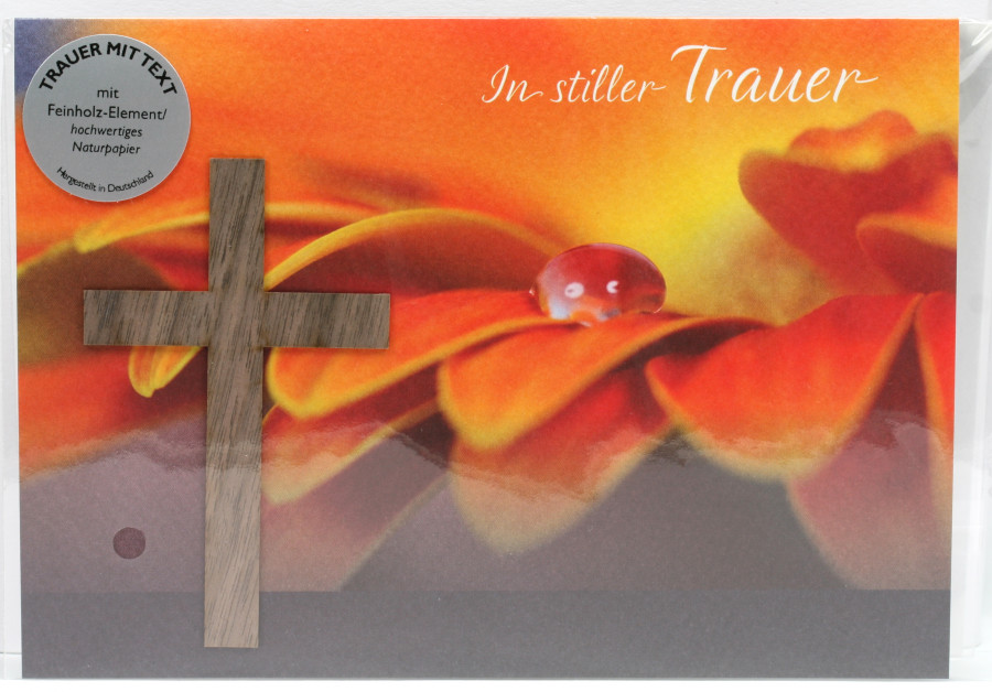 Trauerkarte - In stiller Trauer & Holzkreuz