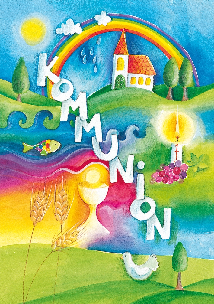 Karte zur Kommunion - Regenbogen & Taube