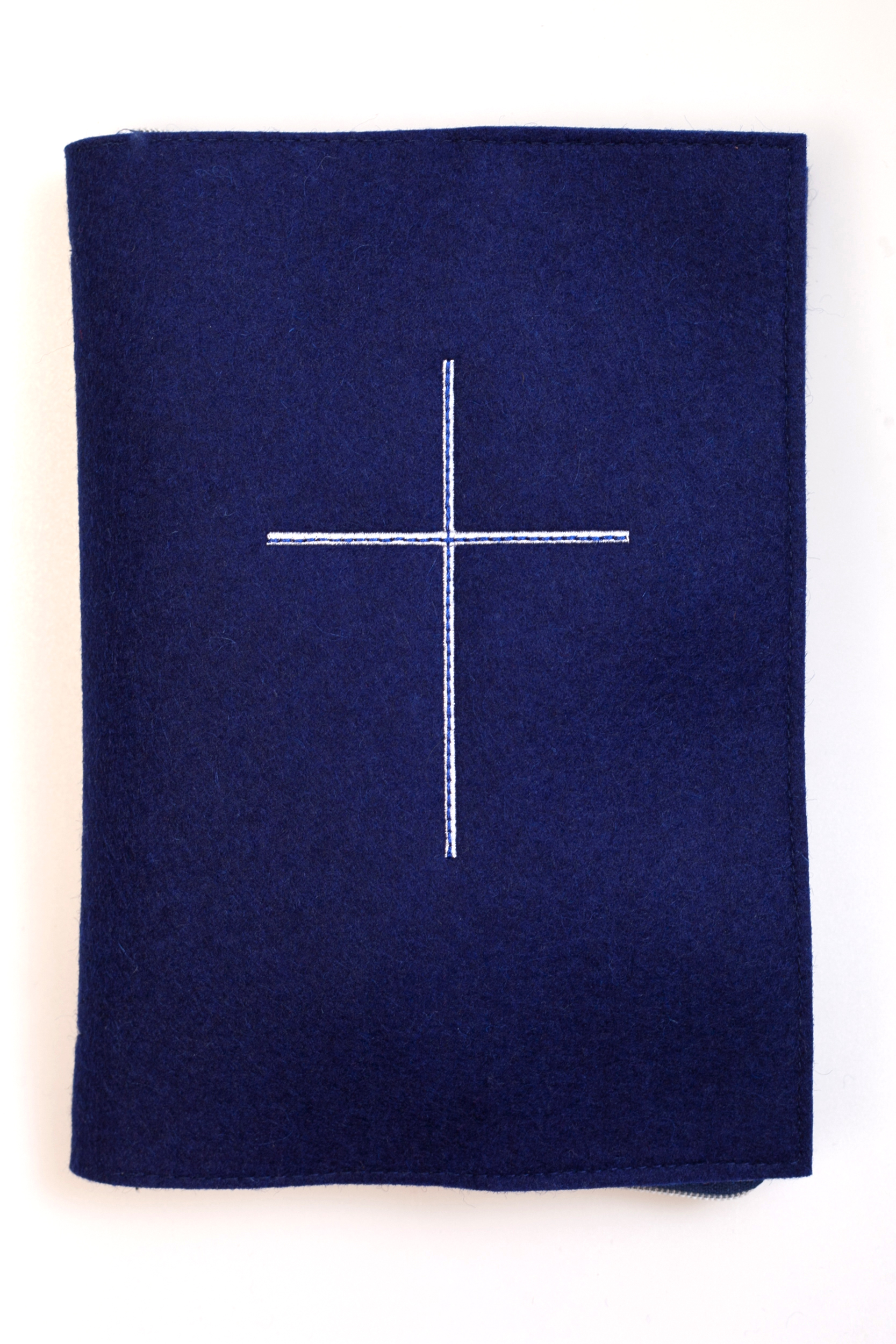 Gotteslobhülle - Großdruck & Blauer Woll-Filz mit Kreuz