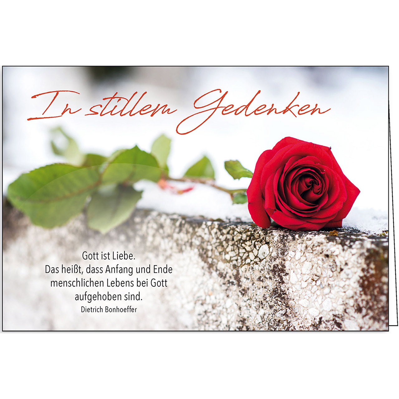 Trauerkarte - Gott ist Liebe & Rote Rose