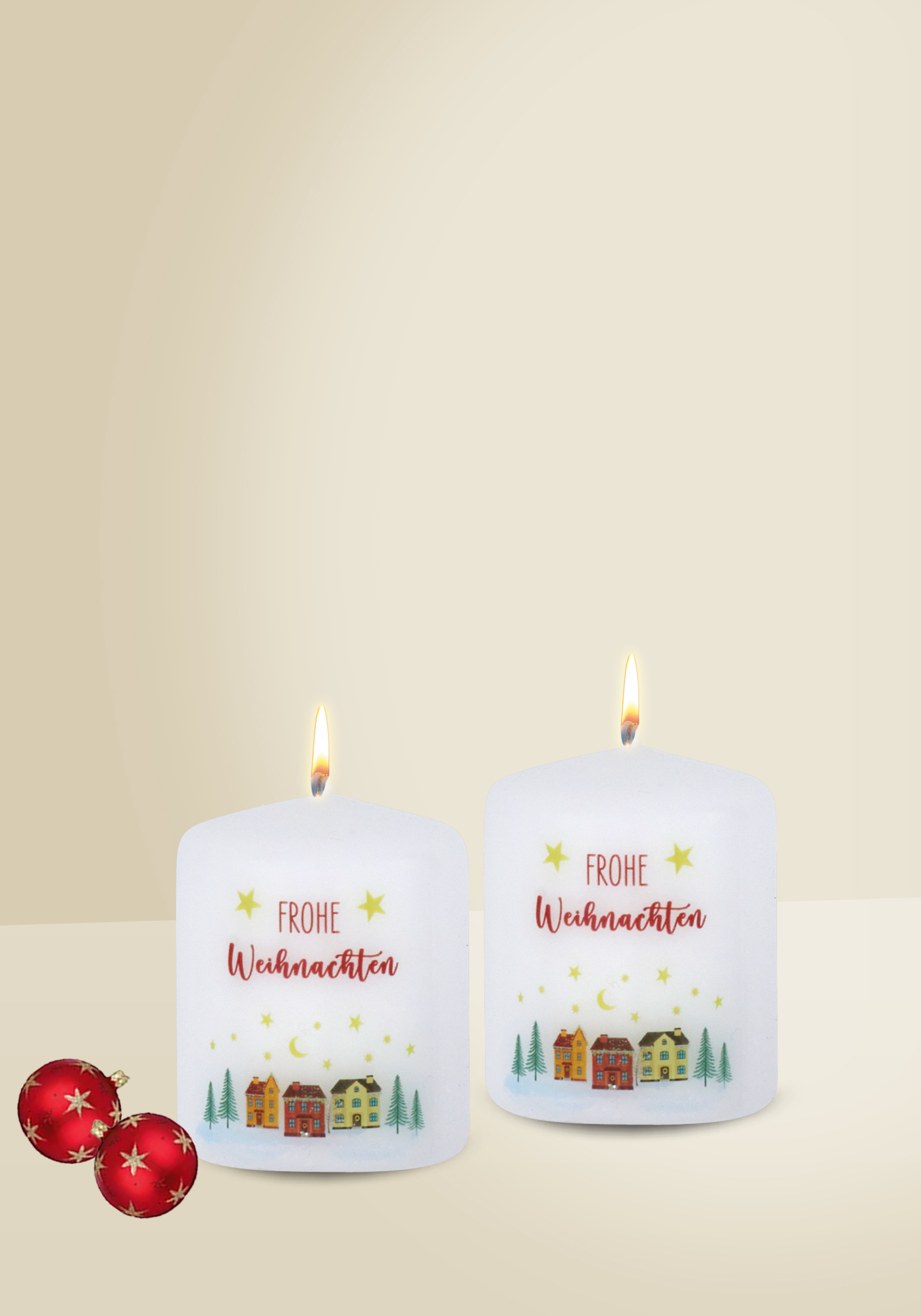 Mini-Kerze - Frohe Weihnachten & Häuser