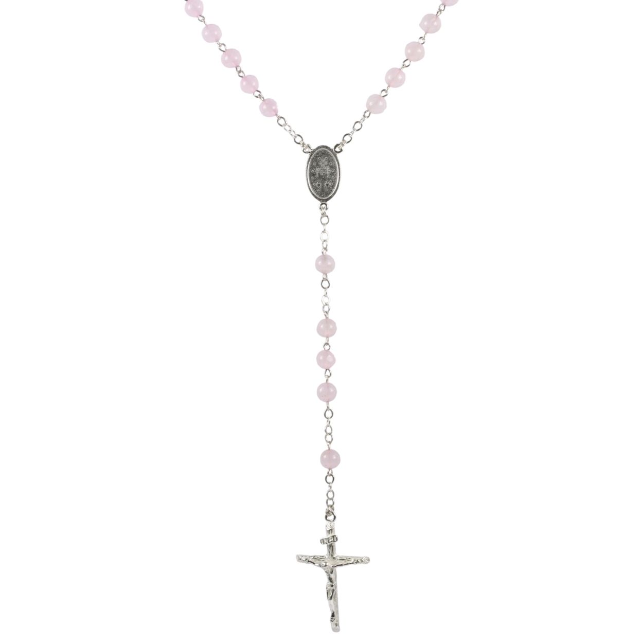 Rosenkranz - Rosenquarz & Silber-Kreuz