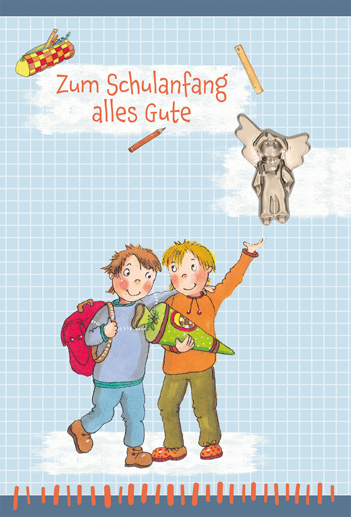 Karte zum Schulanfang - Mit Schutzengel-Junge Karte zum Schulanfang - Mit Schutzengel-Junge