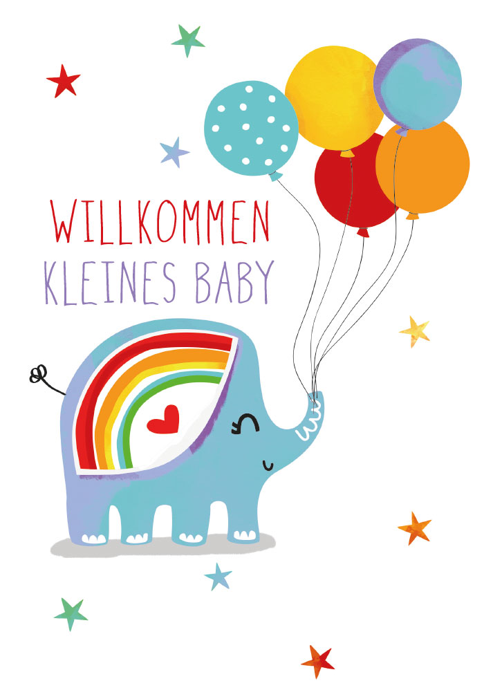 Karte zur Geburt - Willkommen kleines Baby & Elefant