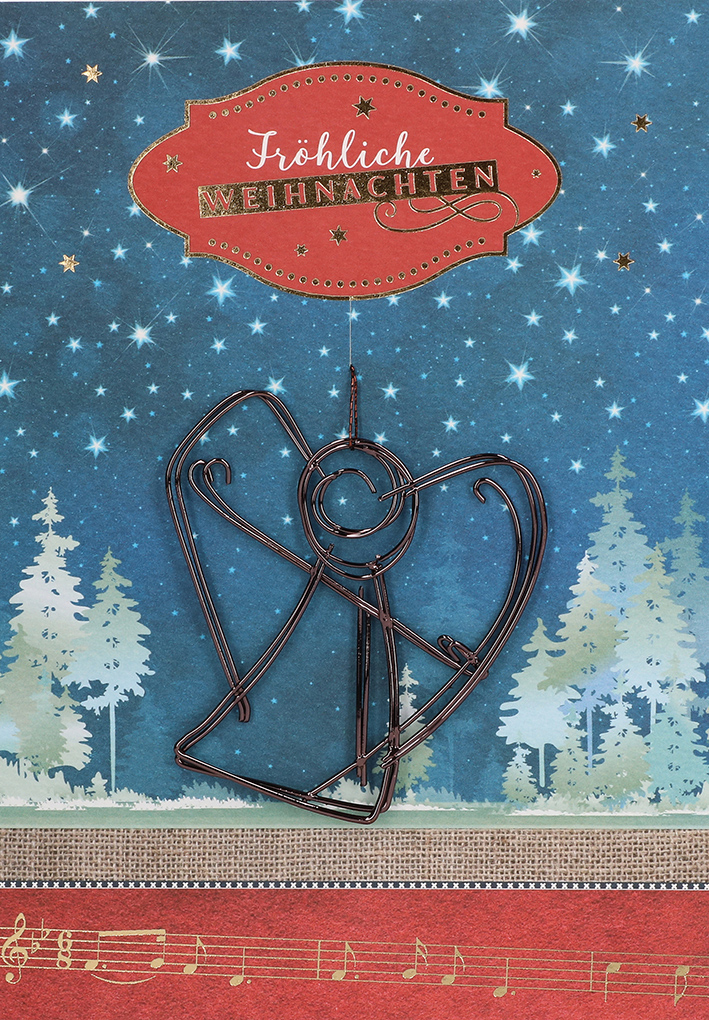 Karte zu Weihnachten - Winternacht & Feindraht-Engelanhänger