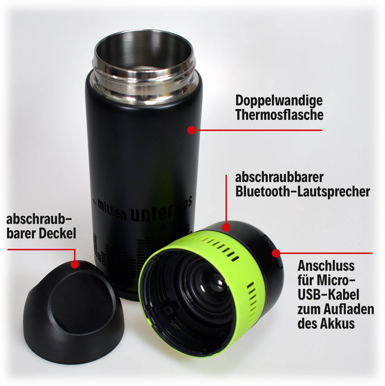 Thermosflasche - Mitten unter uns & Bluetooth-Lautsprecher 