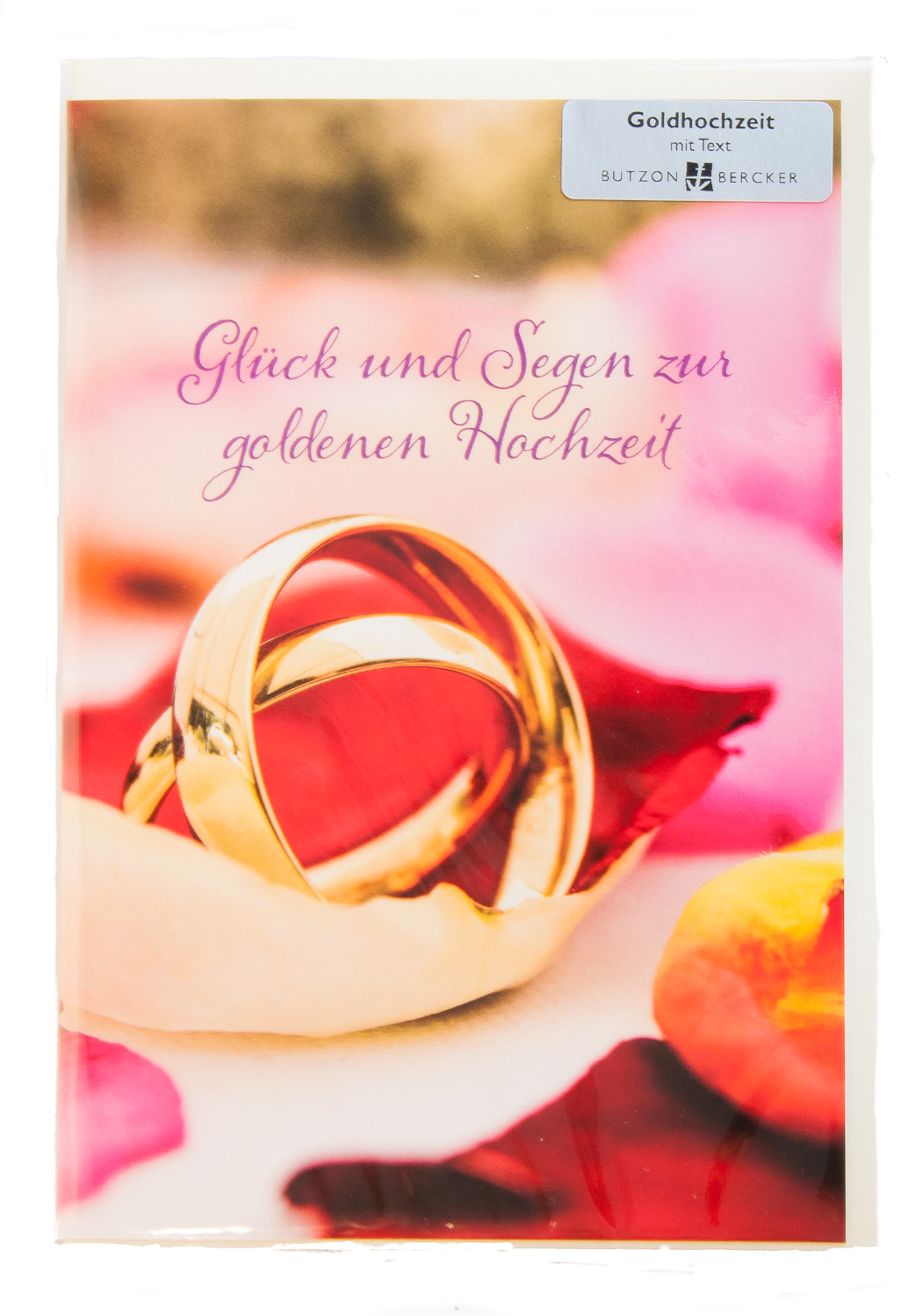 Karte zur Goldhochzeit - Blütenblätter und Eheringe