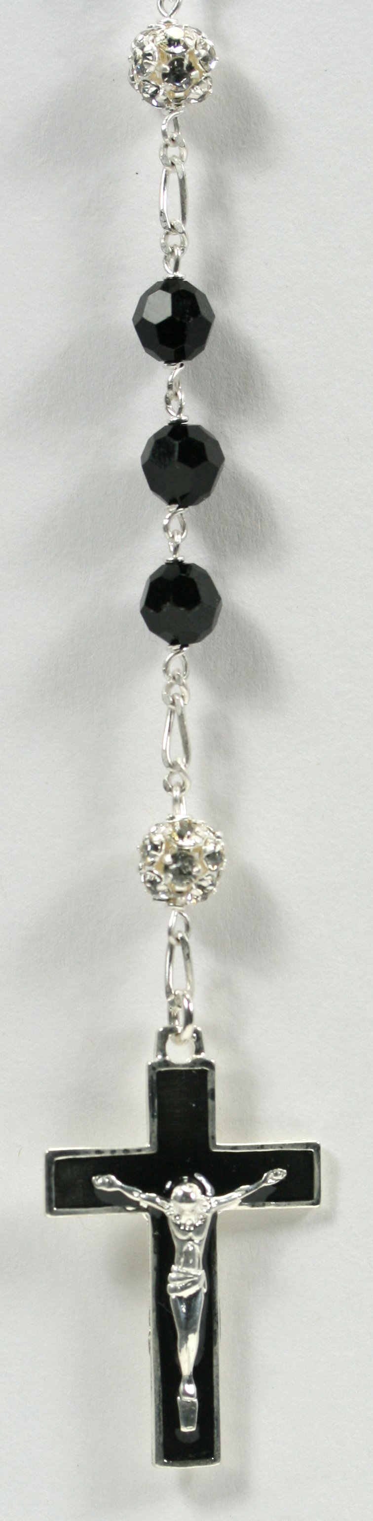 Rosenkranz - Schwarze Kristall-Perle & Silber