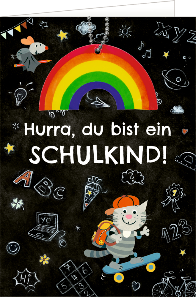 Karte zum Schulanfang - Hurra, du bist ein Schulkind & Anhänger Karte zum Schulanfang - Hurra, du bist ein Schulkind & Anhänger