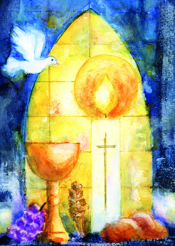 Karte zur Kommunion – Kerze & Taube