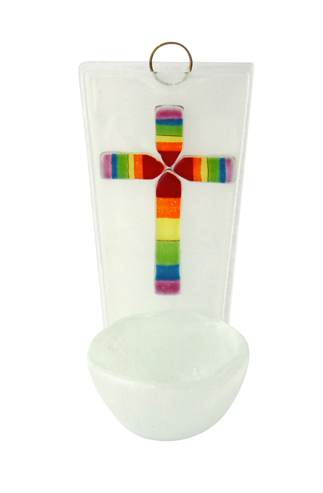 Weihwasserbecken - Glas & buntes Kreuz Weihwasserbecken - Glas & buntes Kreuz