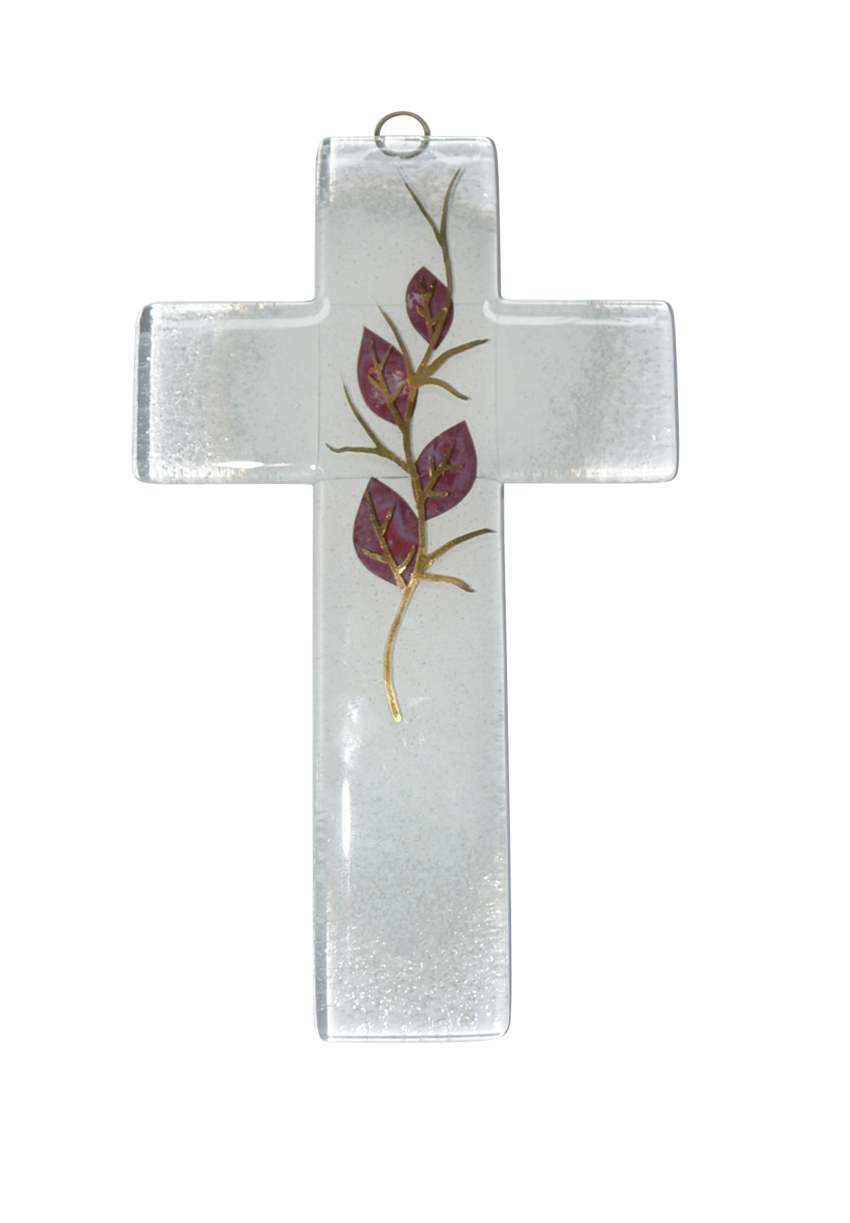 Glas-Kreuz - Goldbraune Blätter & Weiß Glas-Kreuz - Goldbraune Blätter & Weiß