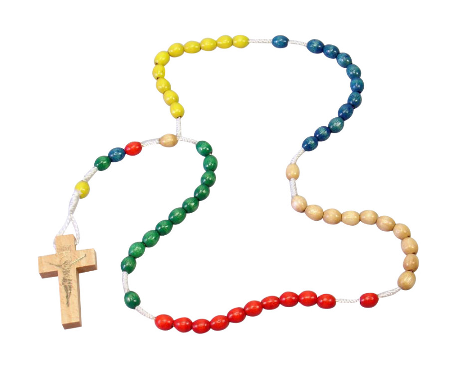 Rosenkranz - Bunte Perle & Holzkreuz