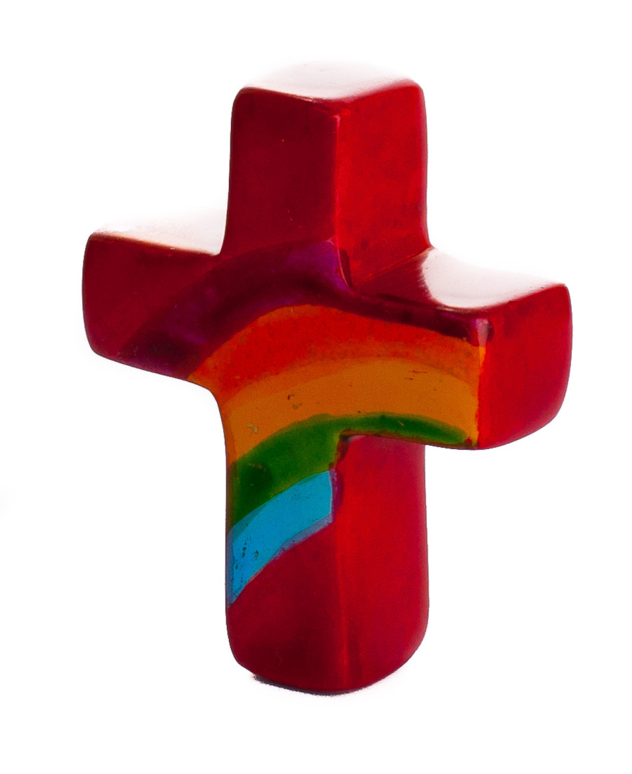 Handschmeichler - Speckstein-Kreuz mit Regenbogen