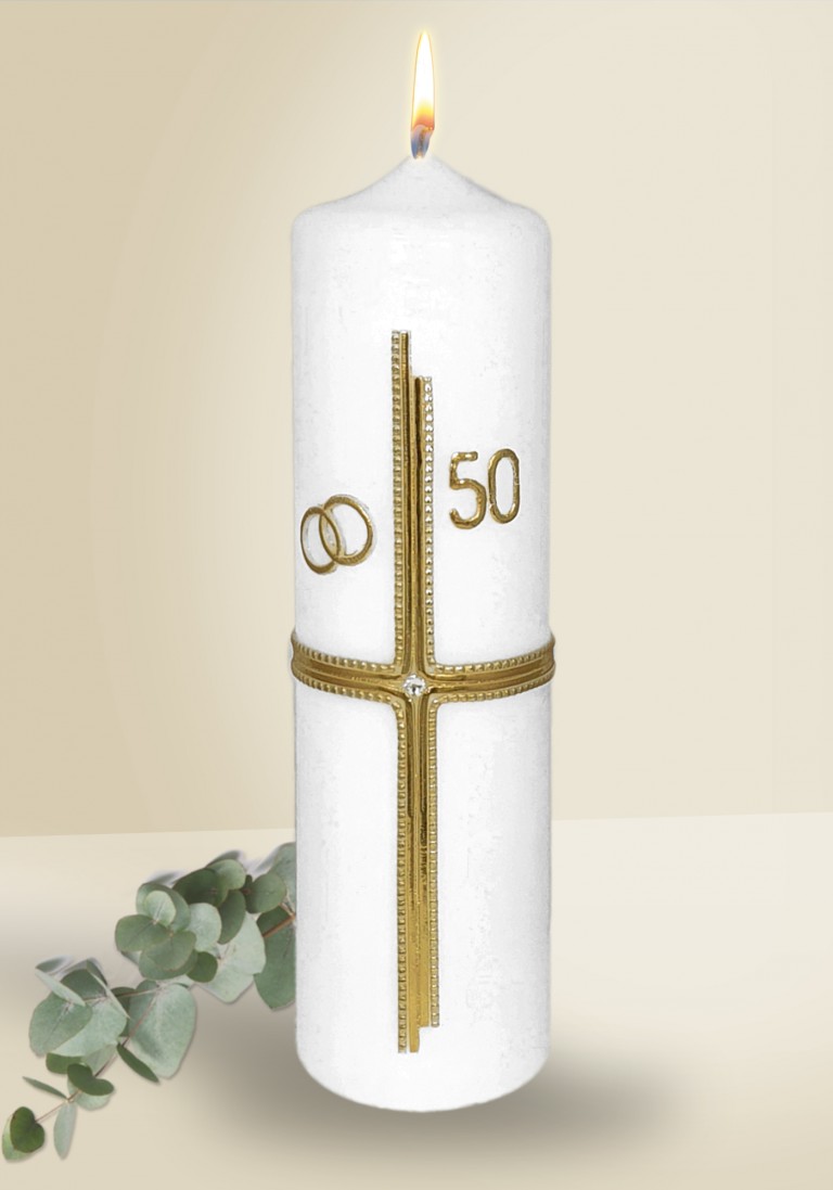 Kerze zum Ehejubiläum - 50 Jahre & Goldene Ringe