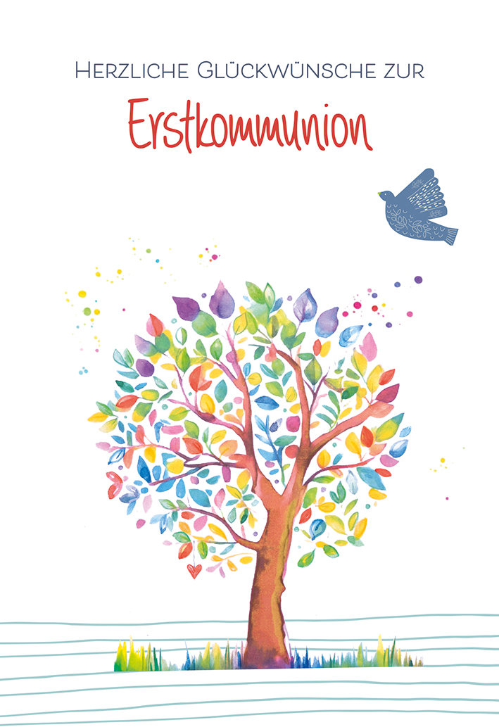 Karte zur Kommunion - Kleine und große Schritte & Bunter Baum