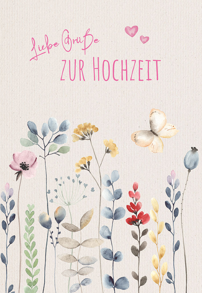 Karte zur Hochzeit - Liebe Grüße & Blumen