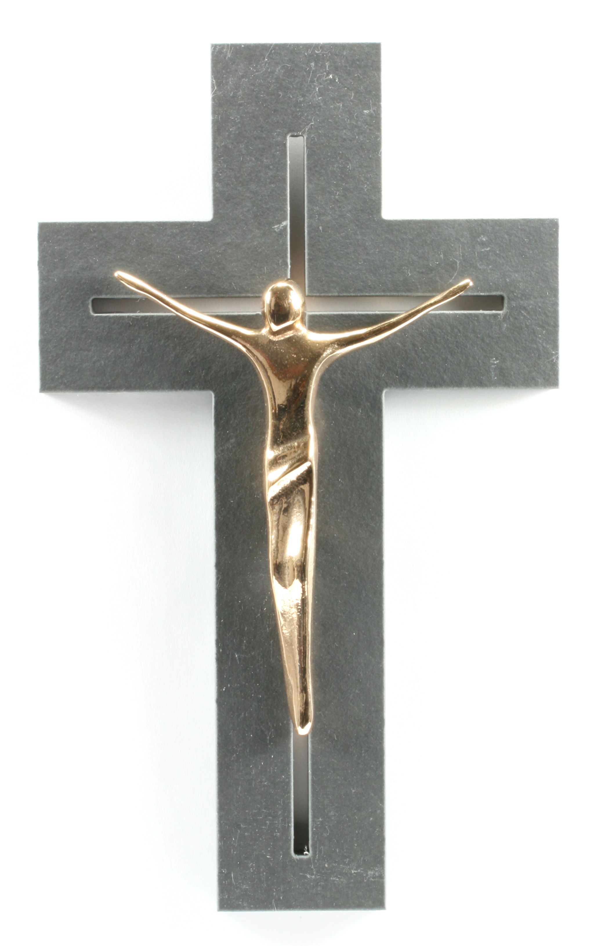 Schieferkreuz - Längliche Form & Bronze-Korpus