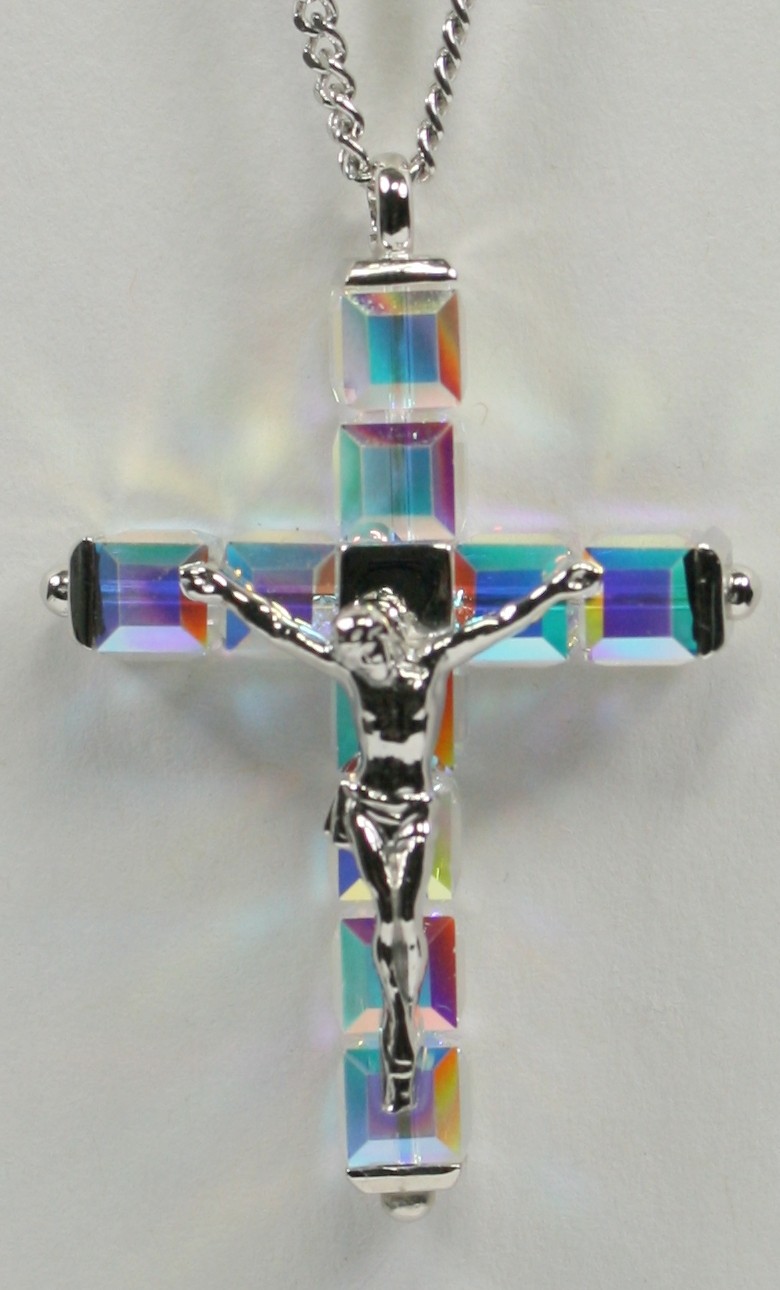 Halskette - Kristall-Kreuz & Eckige Form