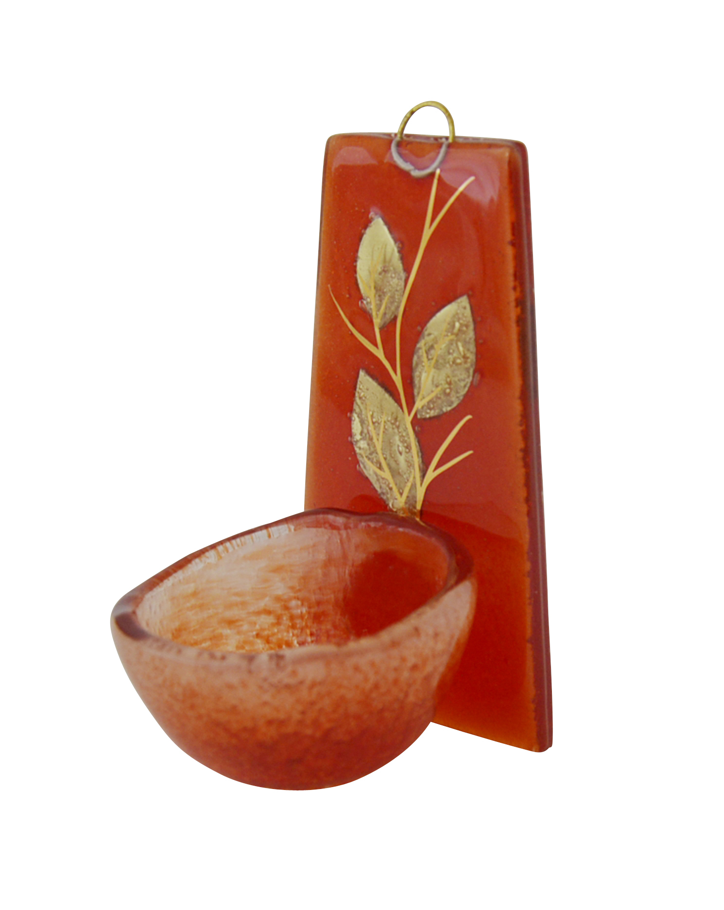 Glas-Weihkessel - Blätterzweig & Orange Glas-Weihkessel - Blätterzweig & Orange