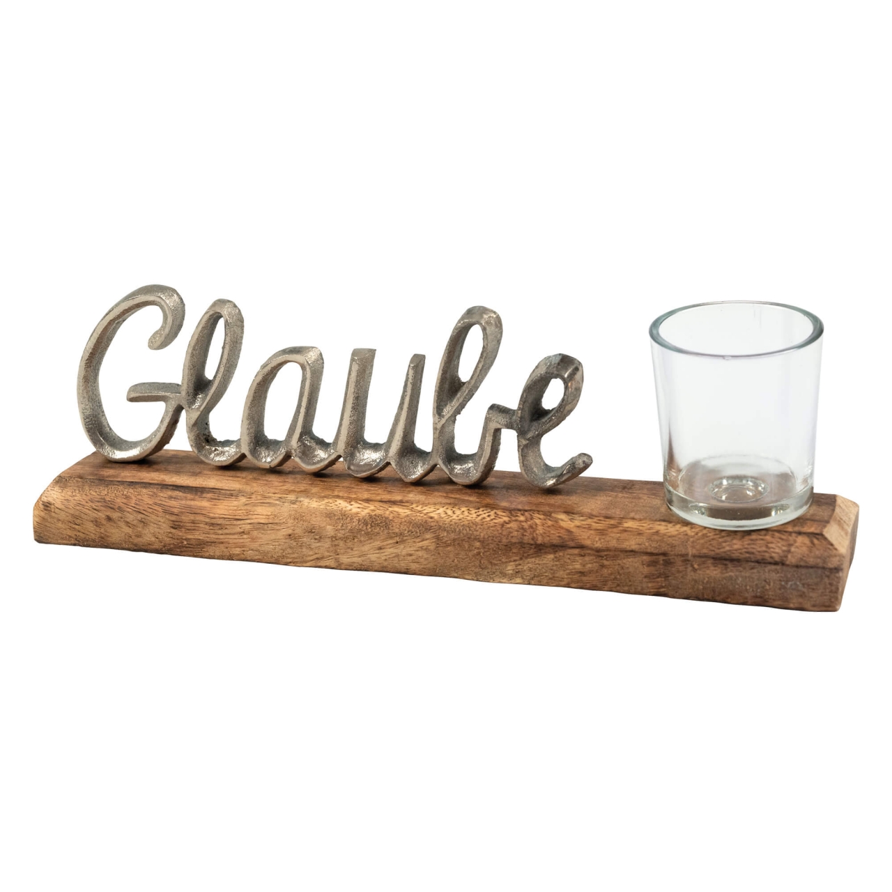 Holzstele - Glaube & Teelichtglas