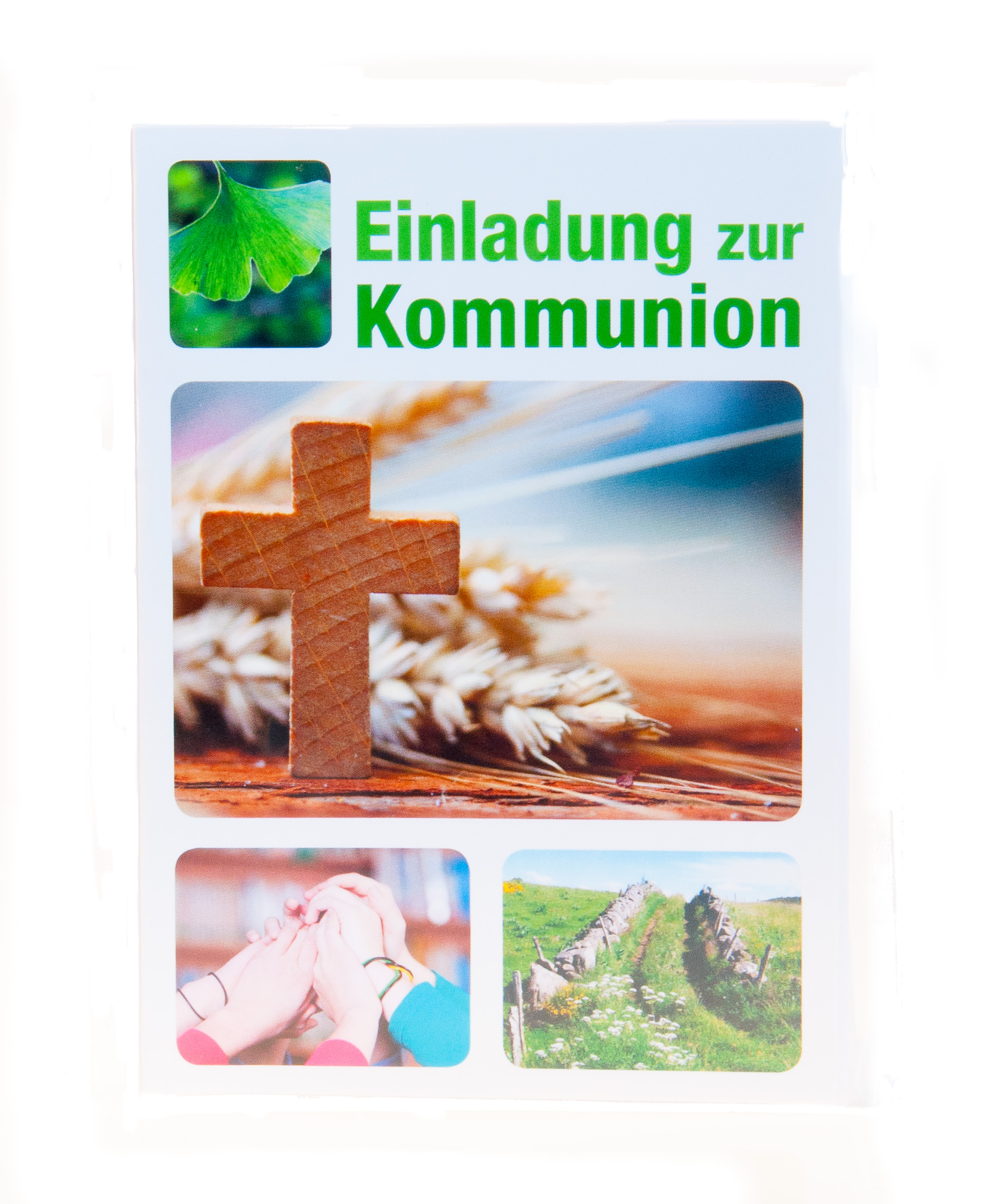 Kommunionkarte - 5er Set Einladungskarten und Holzkreuz
