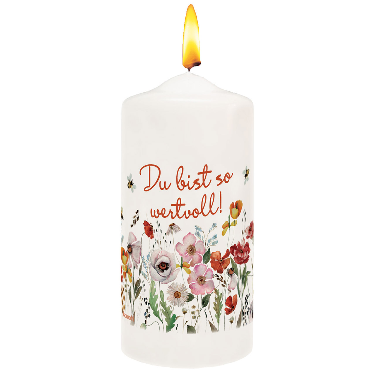 Tischkerze - Du bist so wertvoll & Blumen Tischkerze - Du bist so wertvoll & Blumen