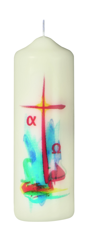 Osterkerze - Kreuz mit Alpha und Omega & groß