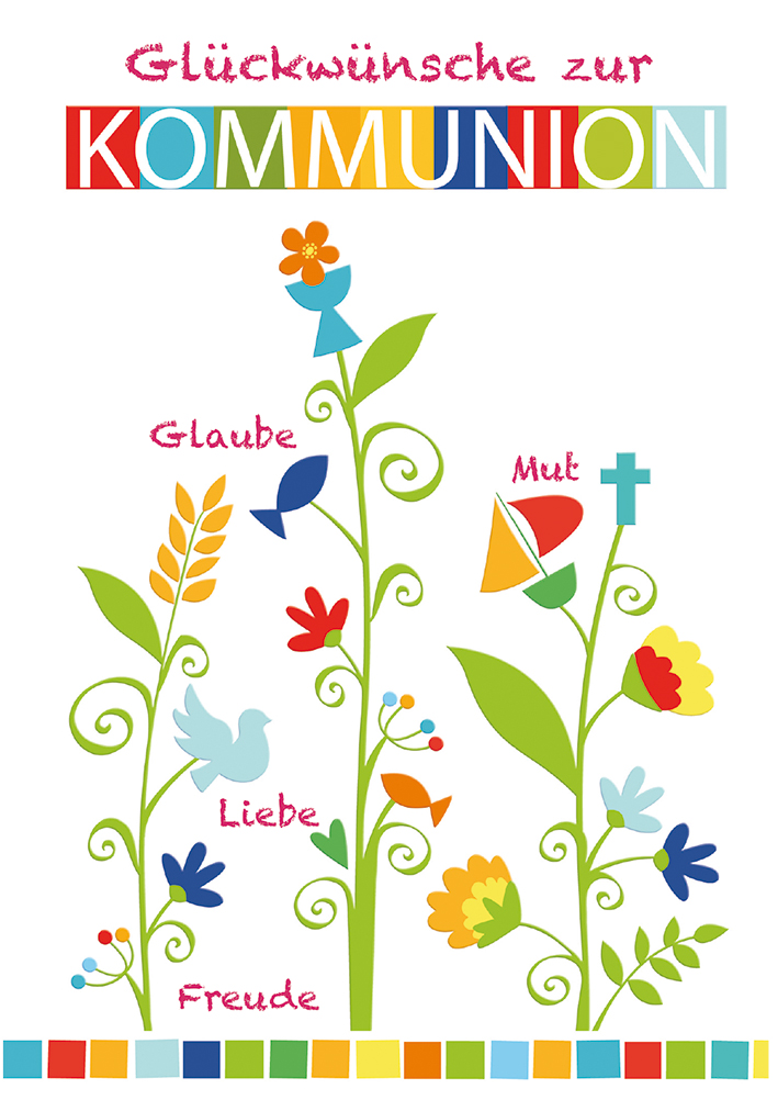 Karte zur Kommunion - Blumen & Christliche Motive