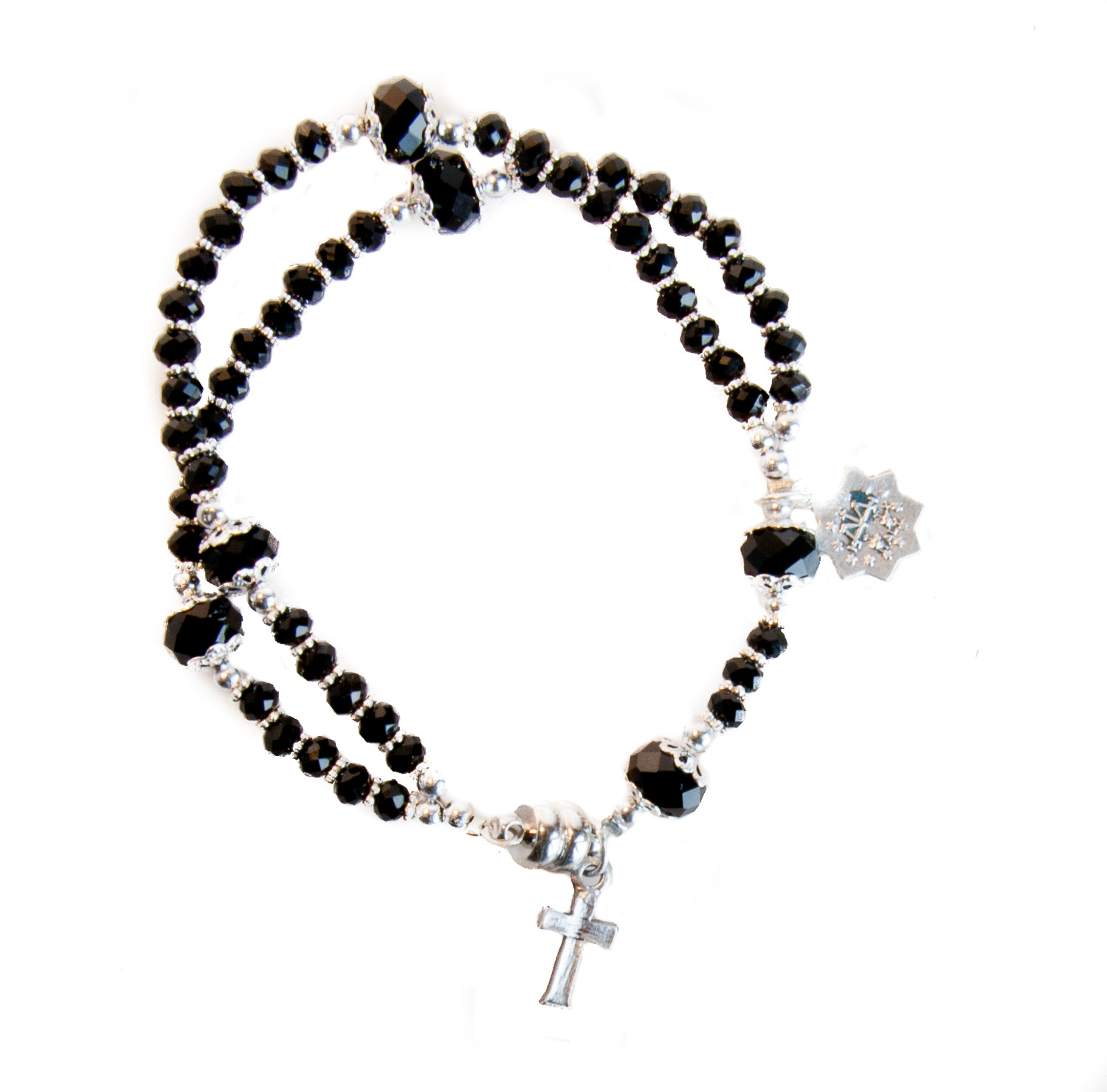 Rosenkranz-Armband - Ganzer Rosenkranz mit schwarzer Perle