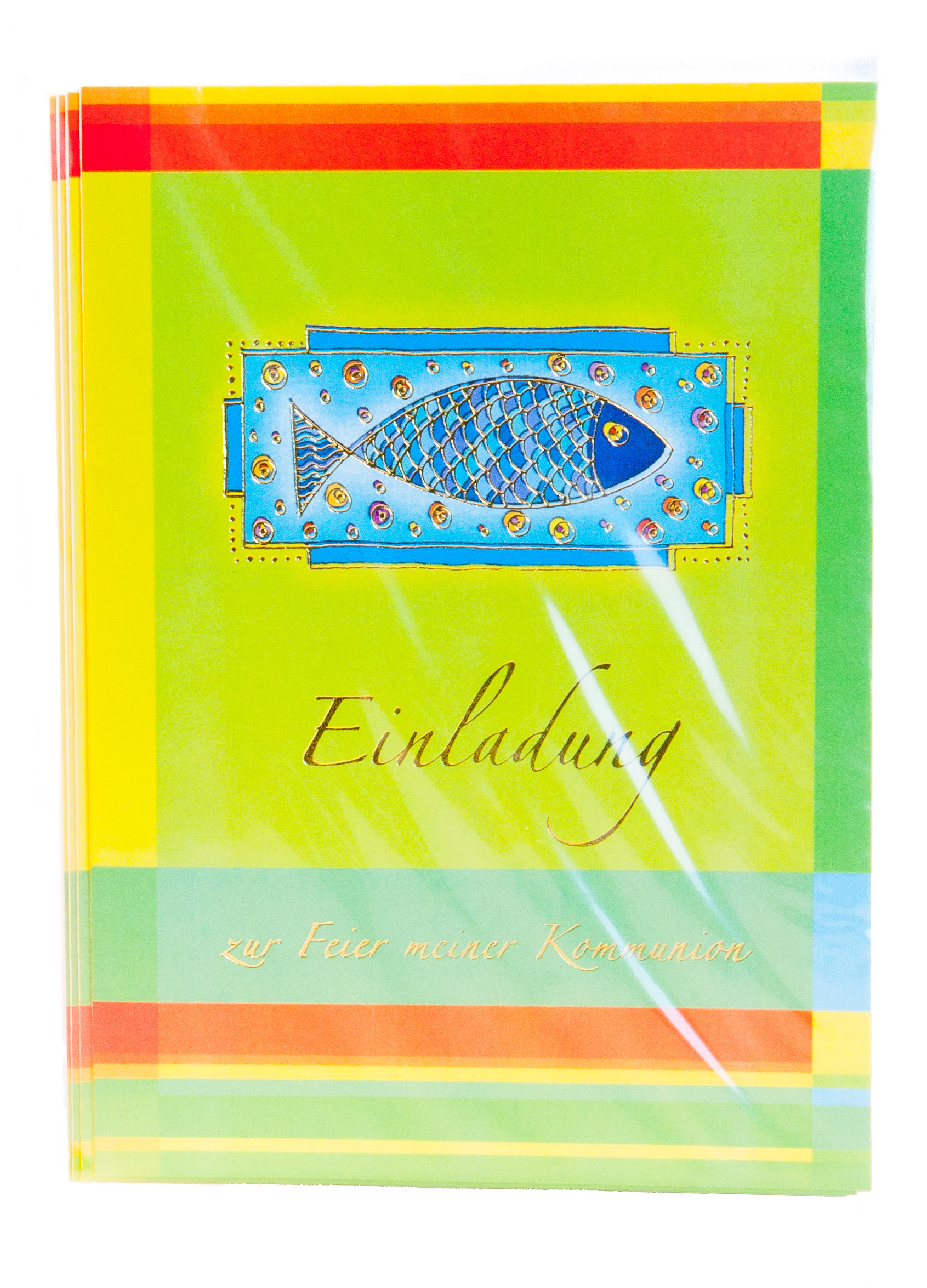 Kommunionkarte - 5er Set Einladungskarten und blauer  Fisch