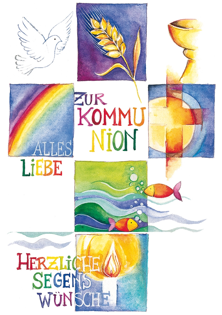 Karte zur Kommunion - Herr, sei... & Christliche Symbole