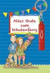 Karte zum Schulanfang - Kinder mit Schultüte & Rote Taschenlampe Karte zum Schulanfang - Kinder mit Schultüte & Rote Taschenlampe