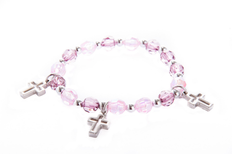 Armband - Kreuze & Rosa-Weiße Perlen