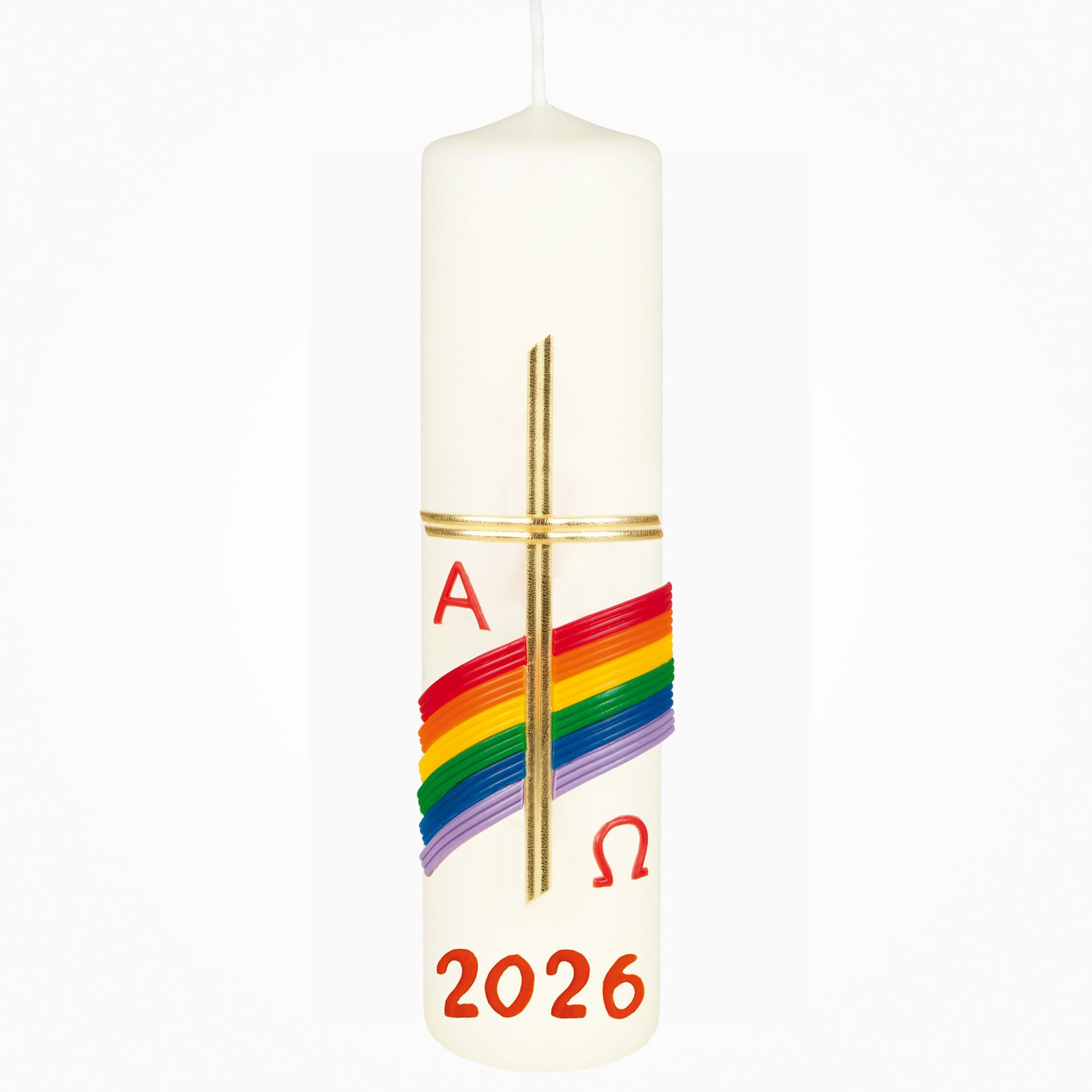 Osterkerze - Regenbogen & Kreuz