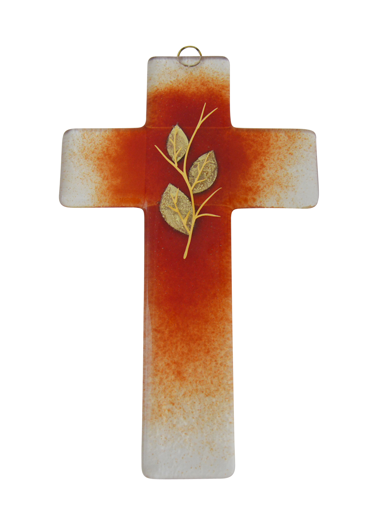 Glaskreuz - Blätterzweig & Orange Glaskreuz - Blätterzweig & Orange